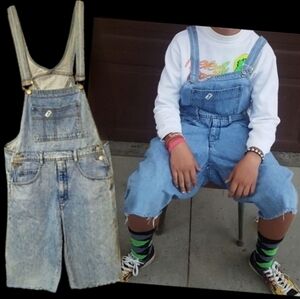 Vtg 90s Guess Marciano acid wash jean cut off overall denim shortalls M/L NWOT